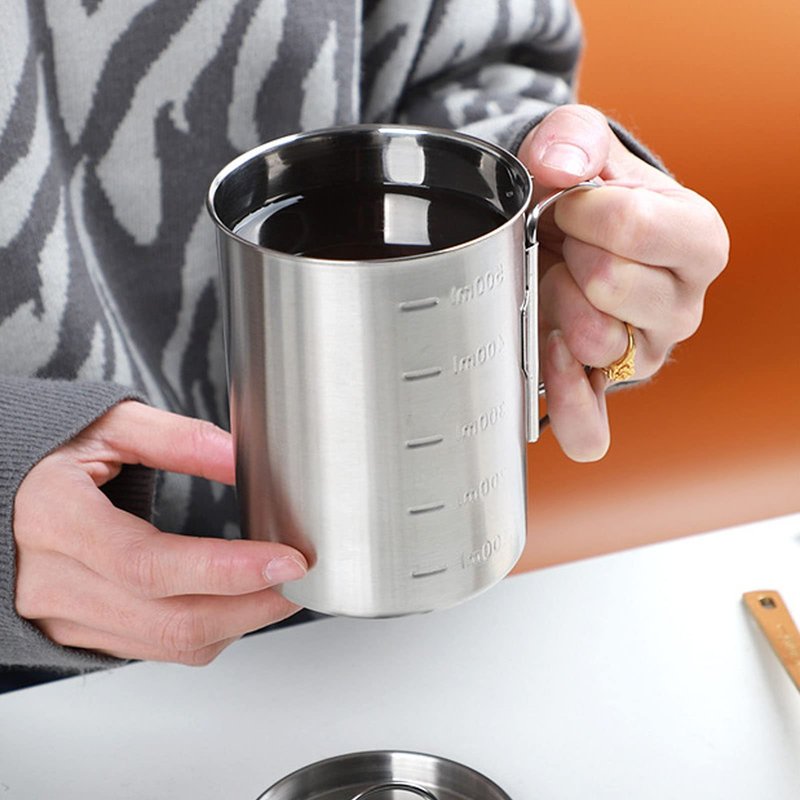 Tomotato Stainless Steel Camping Cup with Foldable Handle, 12oz Lightweight Single Wall Backpacking Cup with Lid, Portable Mug for Outdoor Cooking, Hiking, Travel, Fishing (350ml)