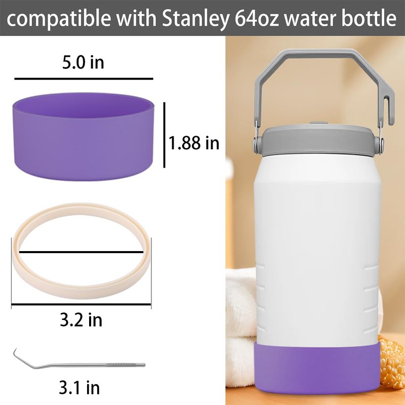 4-Piece Silicone Sleeve with Replacement Gasket for Stanley 64oz IceFlow Flip Top Tumbler, Silicone Sleeve Replacement Gasket for Stanley 64oz Water Bottle (4, Rose Red Green)