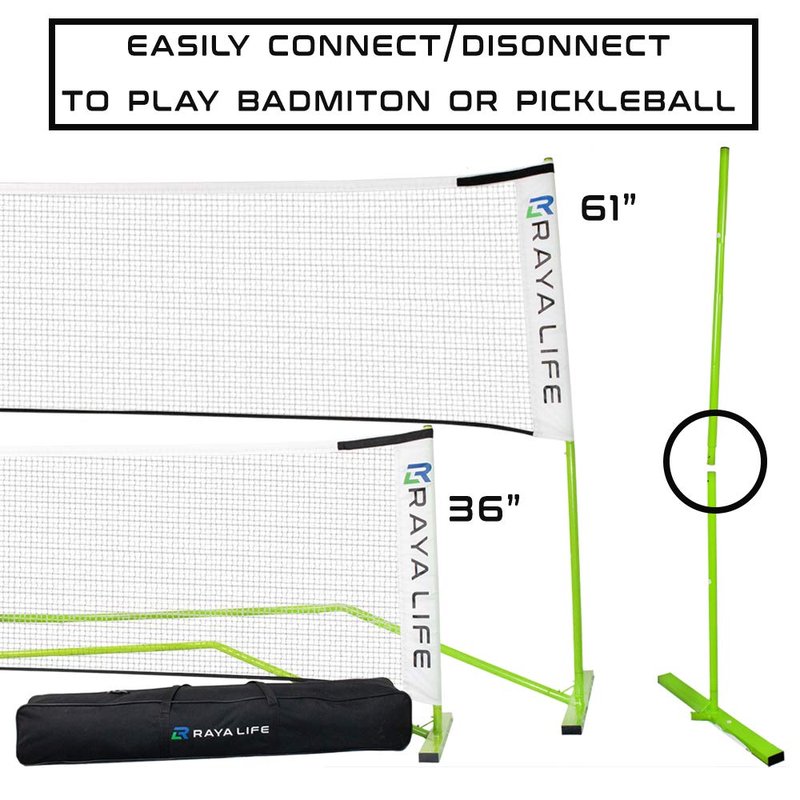 RayaLife Portable Pickleball Net & Badminton Net 2 in 1-22ft Width Standard Net Size- Indoor & Outdoor Multi-Sport Net – Weatherproof, Durable, Easy Assembly