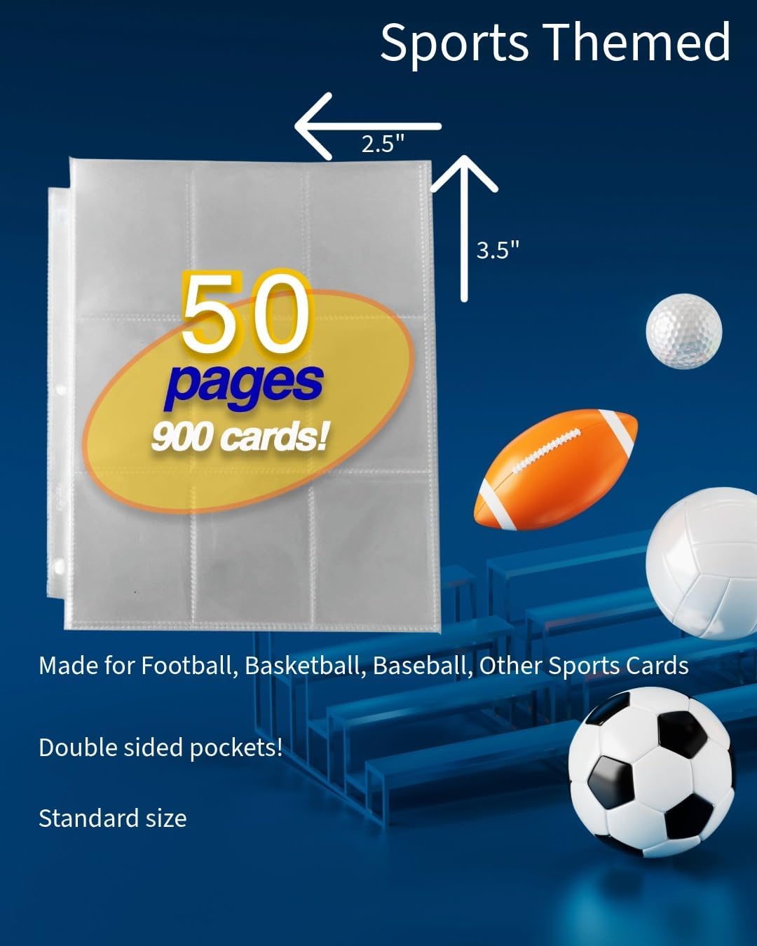 9 Pocket Trading Card Sleeves - Sports Edition Protection Sheets for Baseball, Basketball & Football | 50 Ct | Archival Quality