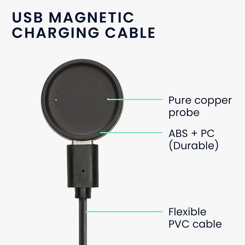 kwmobile USB Cable Charger Compatible with Amazfit Bip 6 / Amazfit Active 2 (A2437) / Active 2 Square (A2434) Cable - Charging Chord for Smart Watch - Black