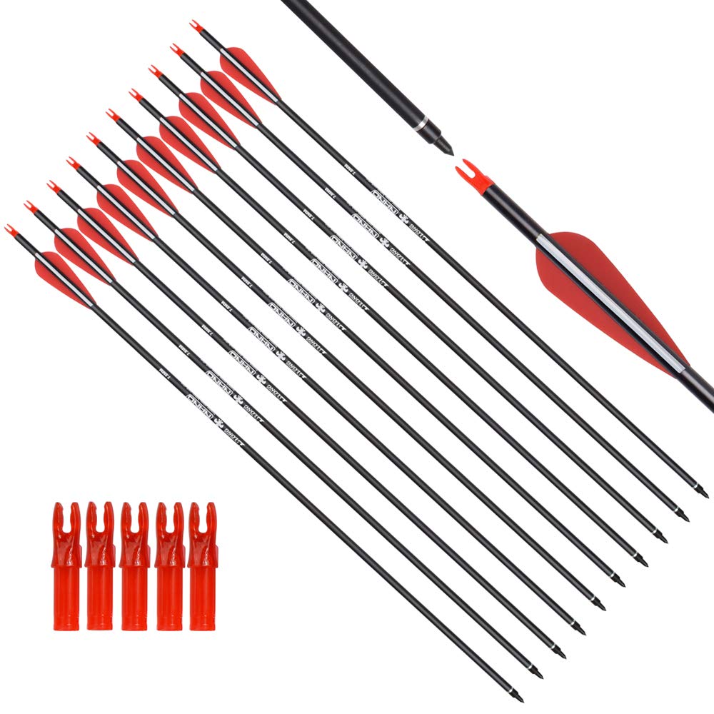 Archery Carbon Arrow Hunting Target Practice Arrows 28 Inch with Removable Tips for Compound & Recurve Bow 500 Spine 6PCS