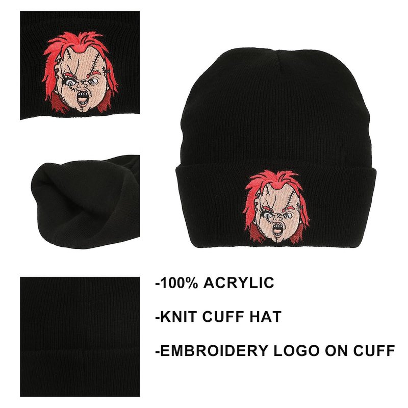 Bioworld Chucky Embroidery Black Acrylic Knit Standard Cuff Beanie