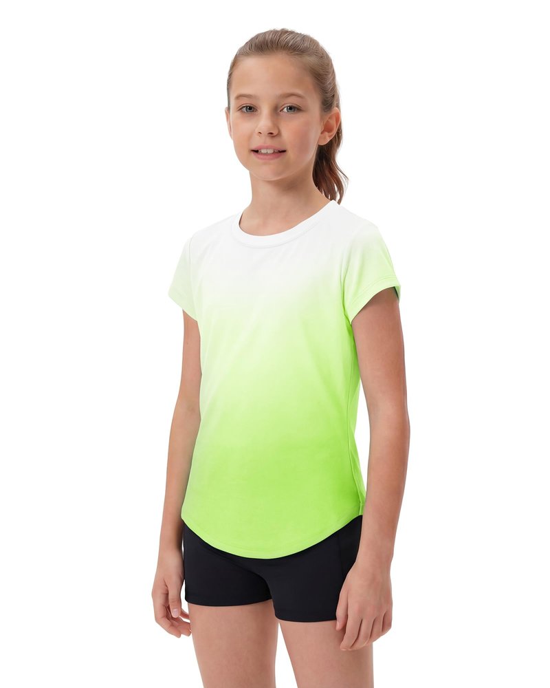 Stelle Athletic Shirts for Girls Short Sleeve Active T Shirts Sports Crewneck Dry Fit Tops Kids Teens Gym Workout Summer Tee,Neon Yellow,8-9 Years