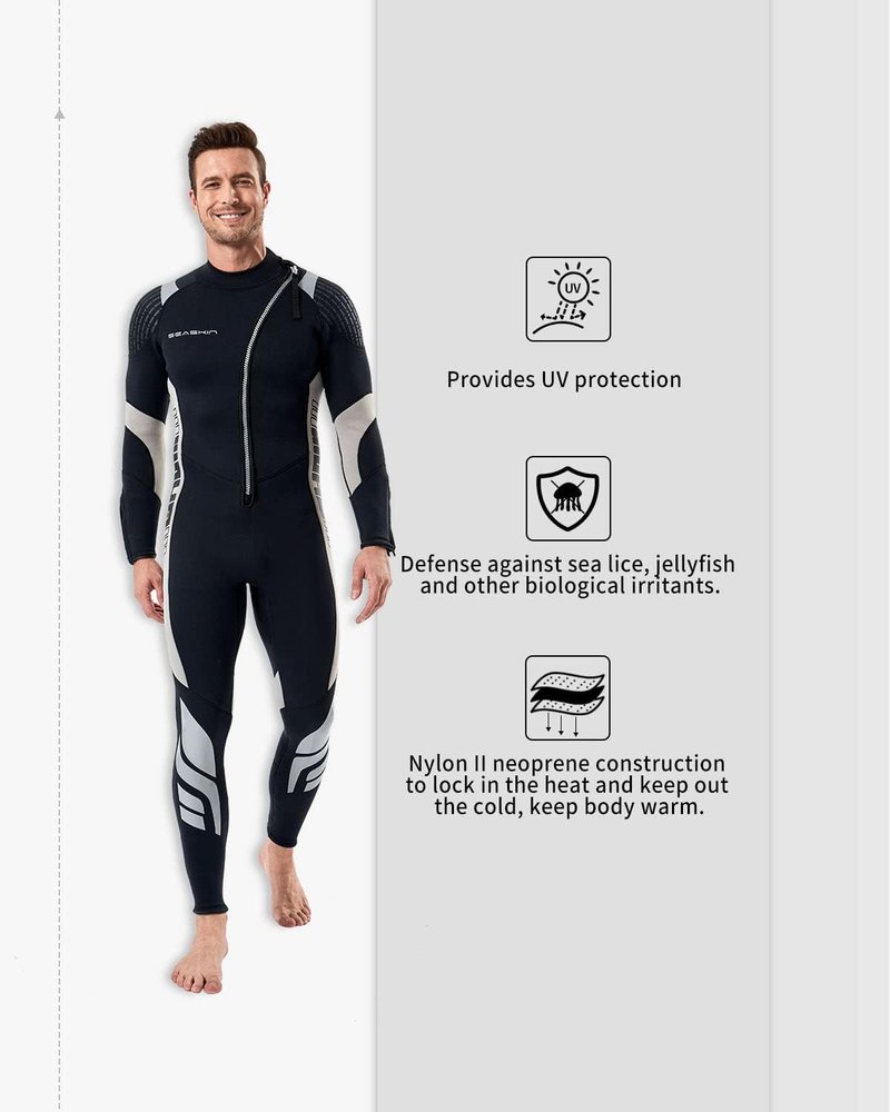 Seaskin 3mm Front Zip Full Wetsuit for Men & Women | Lightweight, Durable Design