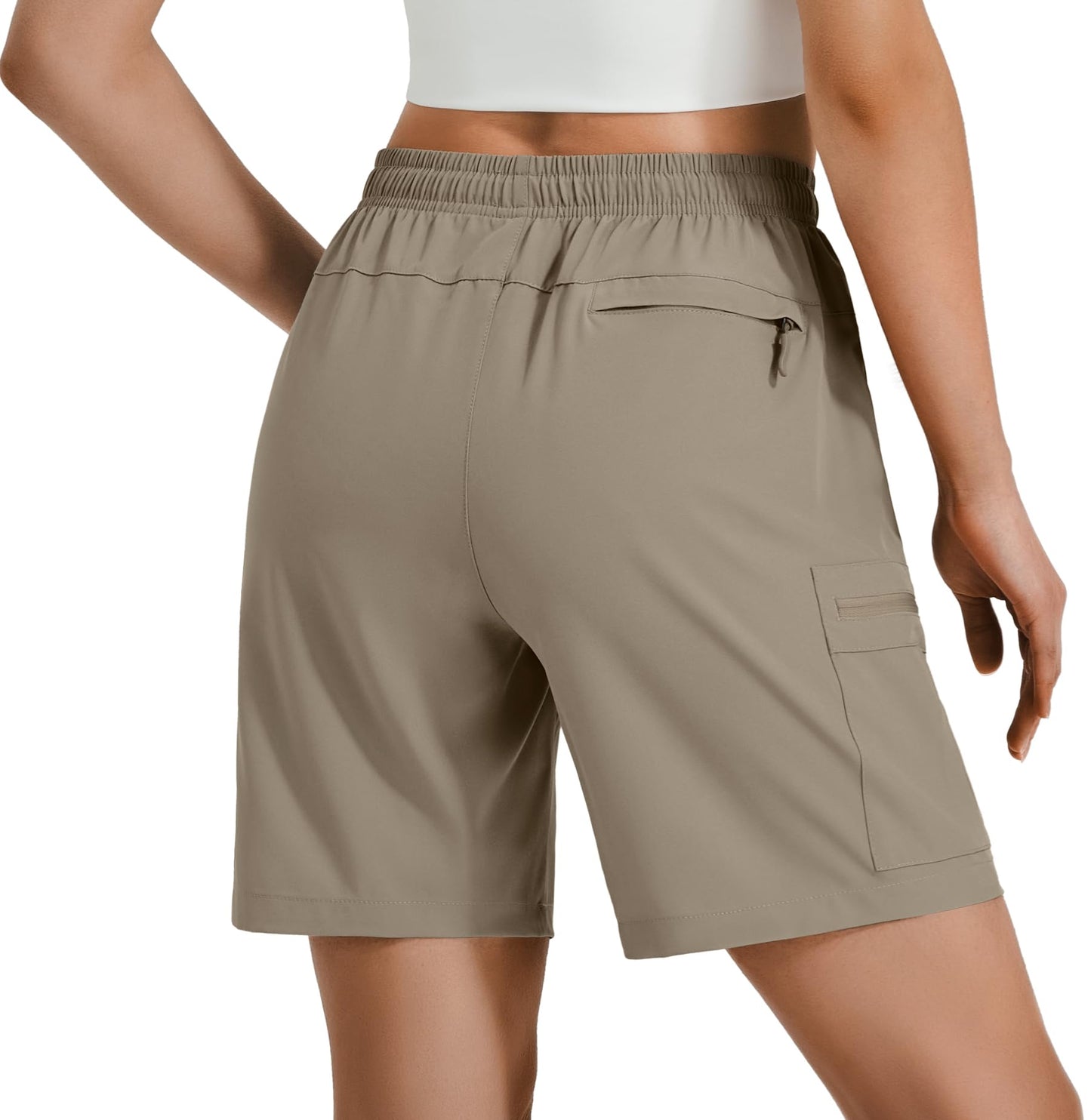 Hugut Women's Lightweight Hiking Cargo Shorts Quick Dry Athletic Shorts Camping Travel Golf Zipper Pockets Water Resistant Dark Khaki
