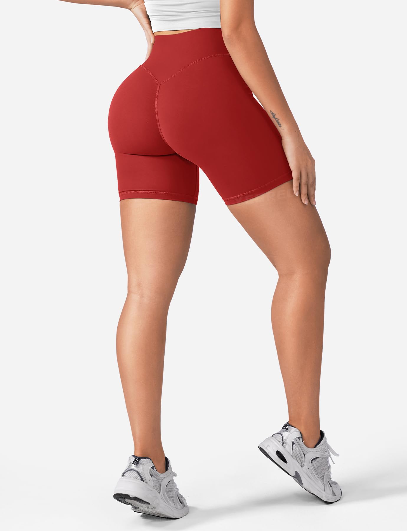 YEOREO Women's Biker Shorts 4.5" / 6" Workout Gym Shorts Craze High Waist Tummy Control Hidden Scrunch Running Yoga Maroon L