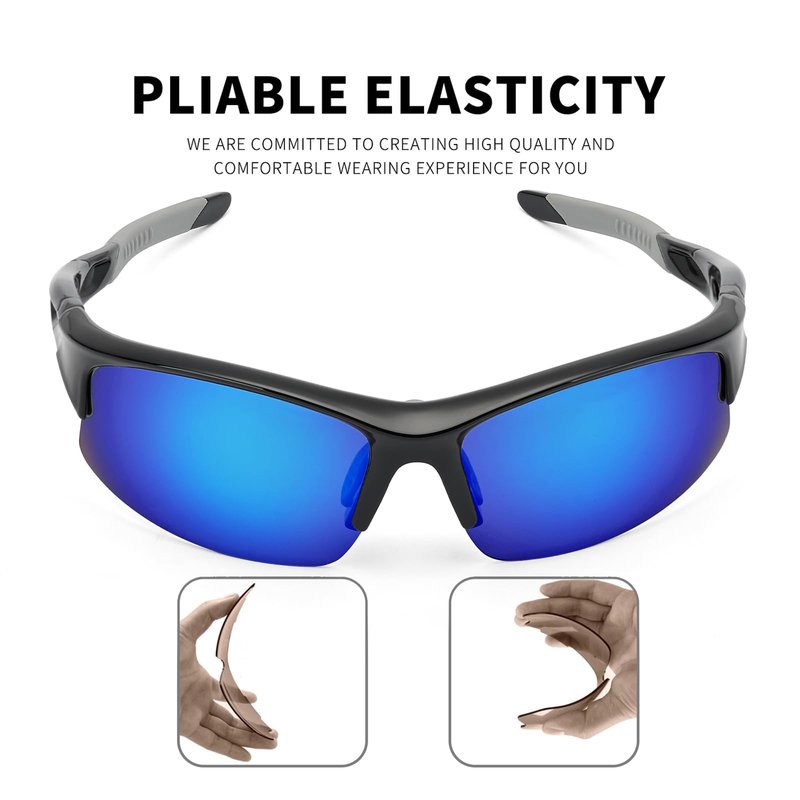 Polarized Sports Sunglasses for Men Women – UV400 Protection Semi Rimless Shades Sun Glasses TR90 Frame for Cycling Fishing Running