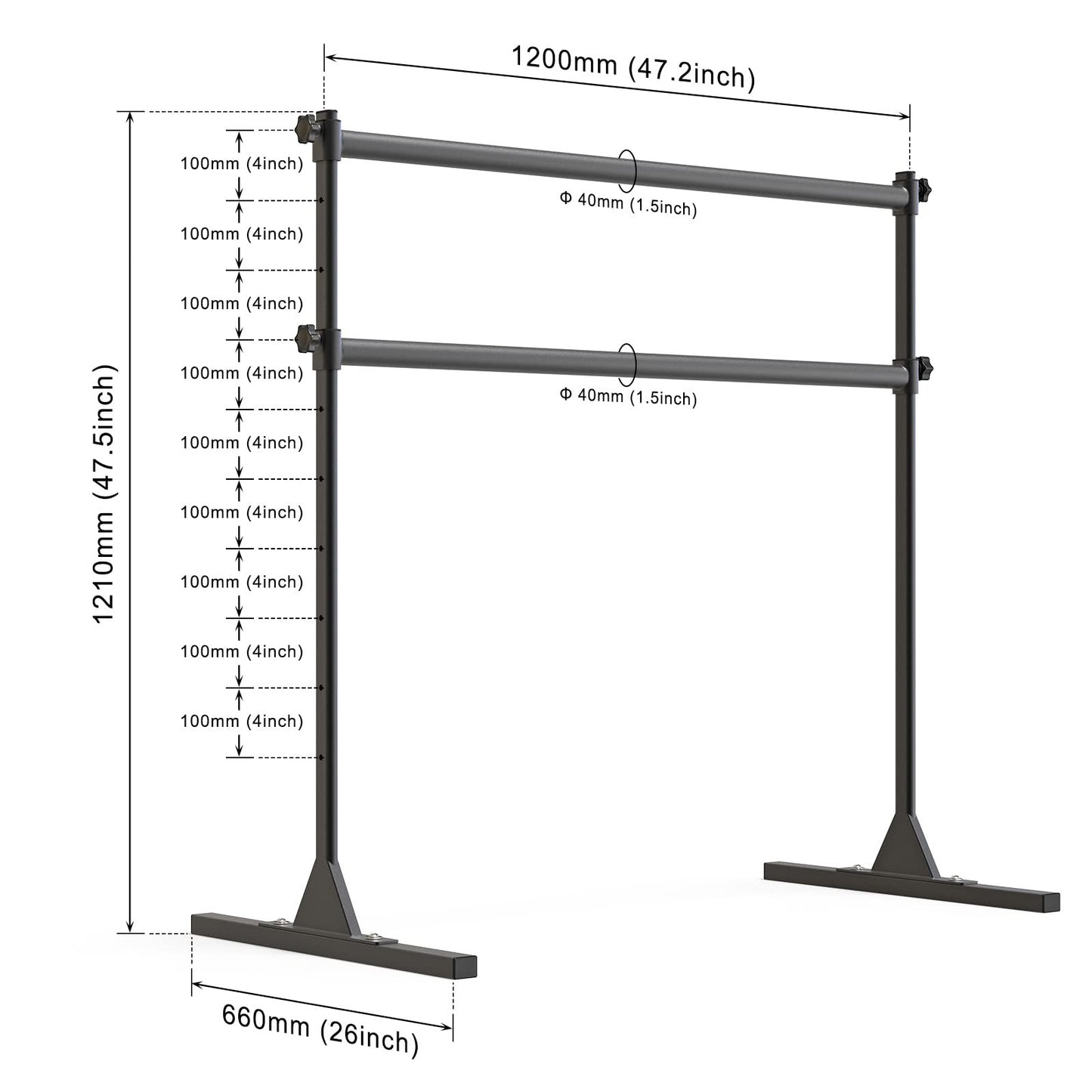 SELEWARE Height Adjustable Ballet Barre Freestanding Ballet Bar Heavy Duty Dance Bar Support Barre Movements Body Stretch Pull-ups, Sturdy Construction Never Fall Apart, Anti-Slip