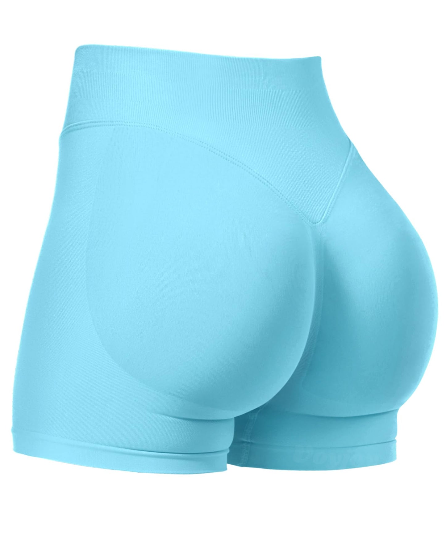 VOYJOY Women Workout Impact Shorts 2.5"/ 3.6"/ 4.5"/ 6" Scrunch Butt Lifting Gym Seamless Booty Biker Shorts Light Blue