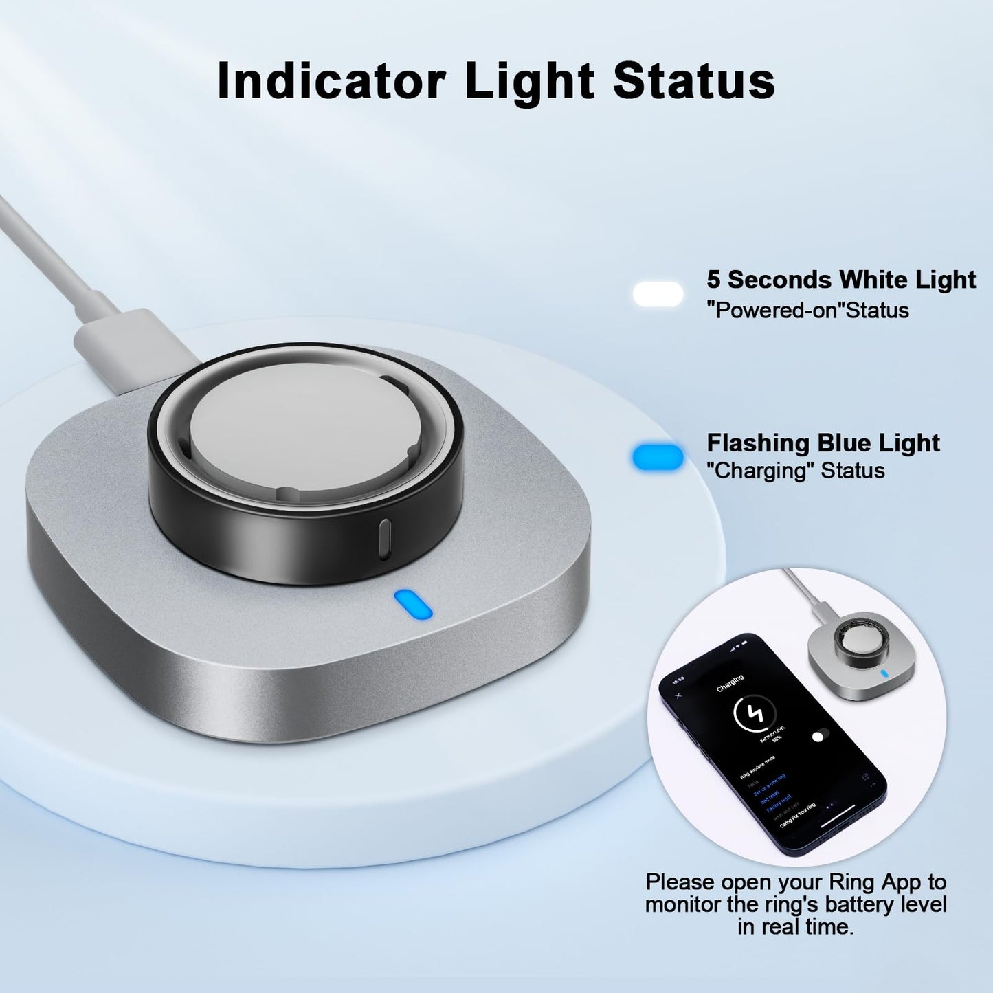 Charger Compatible with Ring Gen 4 Size 8, Fast Charging Dock with USB-C Cable (Not Compatible with Ring Gen 3)