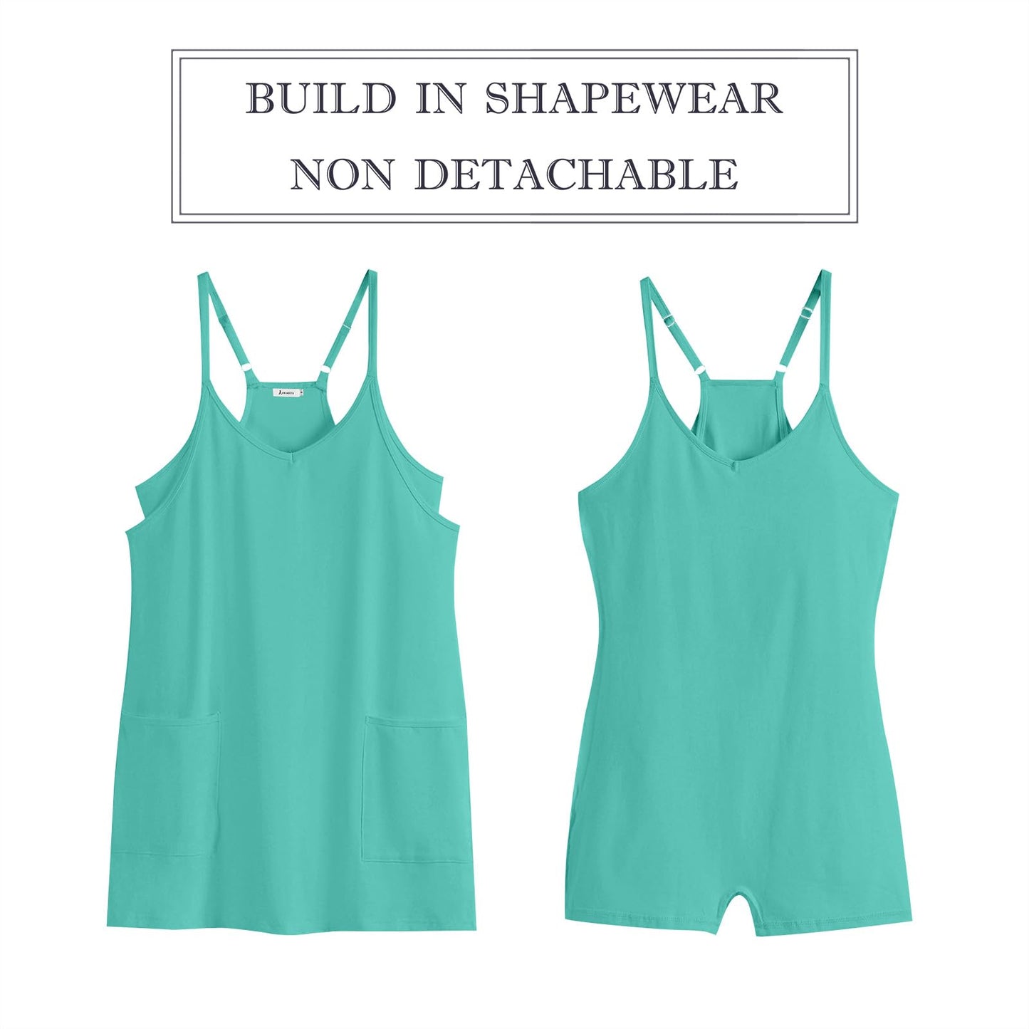 ANRABESS Women Athletic Dress Summer Tennis Workout Active Sports Mini Romper Dress Built in Shorts Travel Vacation Clothes Cyan XX-Large