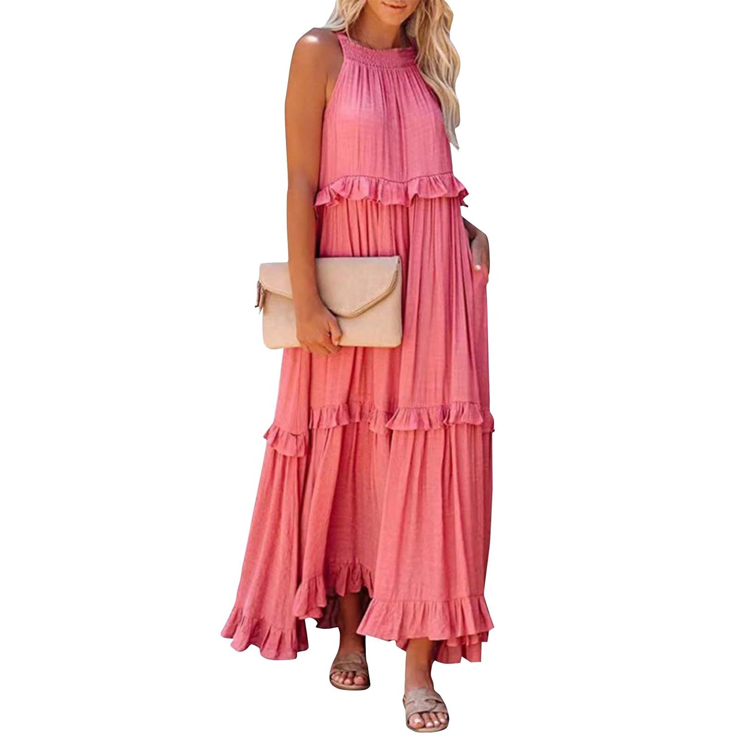 Long Summer Dresses for Women 2024 Summer Dresses for Women 2024 Summer Maxi Dress for Women Long Summer Dresses Long Flowy Dresses for Women Boho Maxi Summer Long Dresses Pink XL