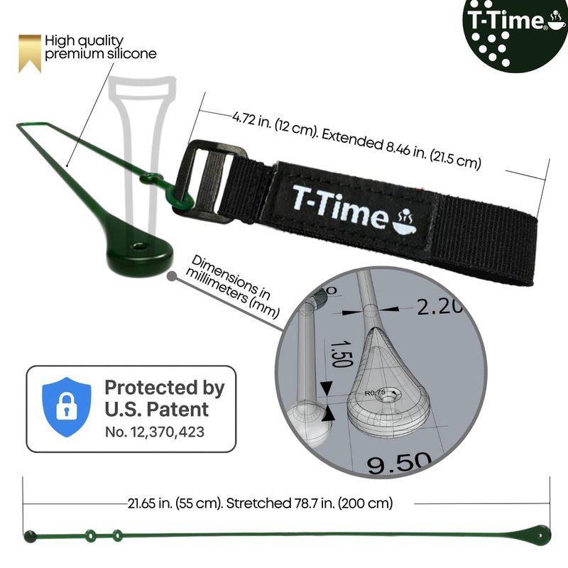 T-Time® Golf Tee Anchor Leash & Tether – US Patented – Keeps Tees in Place for Driving Range and Simulator Practice, 1 Strap + 3 Silicone Strings (Pink, Green, Grey)