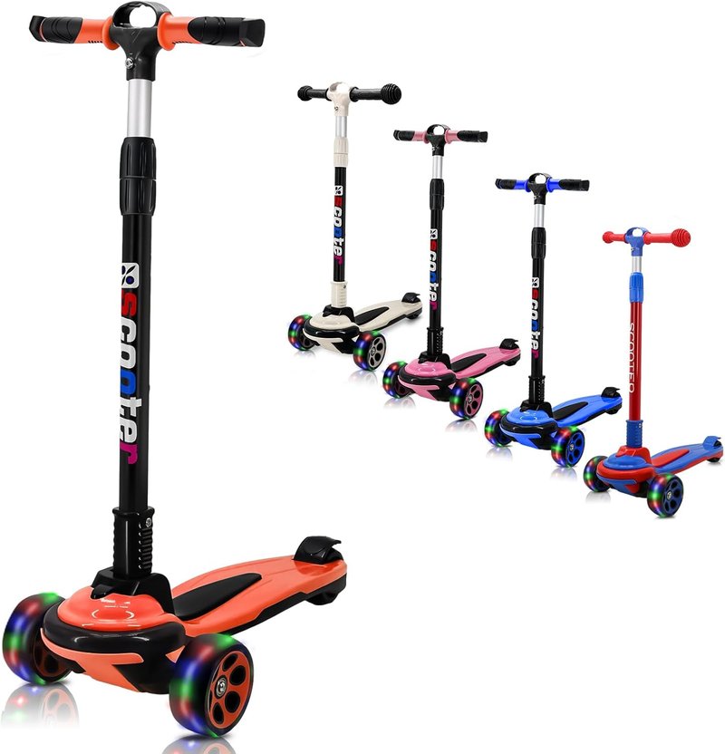 3-Wheel Kick Scooter for Kids & Teens | Extra Wide Deck, 4 Adjustable Heights, Foldable Handlebar, LED Lights