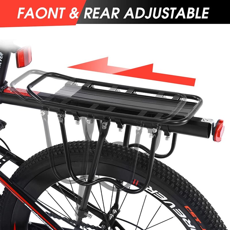 Cargo Rack Frame Mount, Adjustable Quick Release Rear Luggage Rack Touring Carrier Aluminum Alloy Mountain Road Rear Rack with Rear Reflector