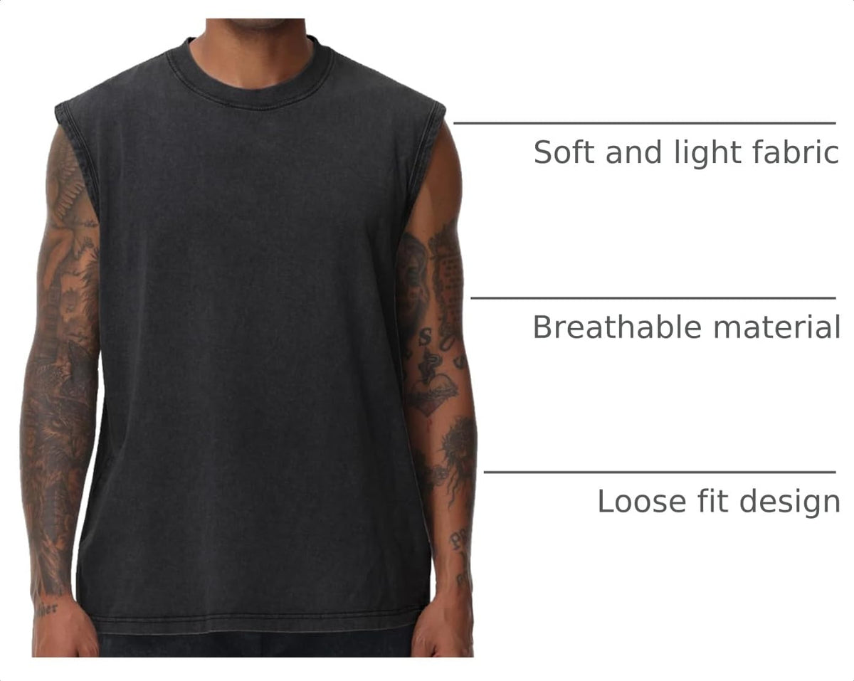 3 Pack Mens Workout Tank Tops Sleeveless Tee Shirts Men Muscle Shirt Gym Acid Wash T Shirts Running Beach Loose Fit Tee(PKGYBK,XL)