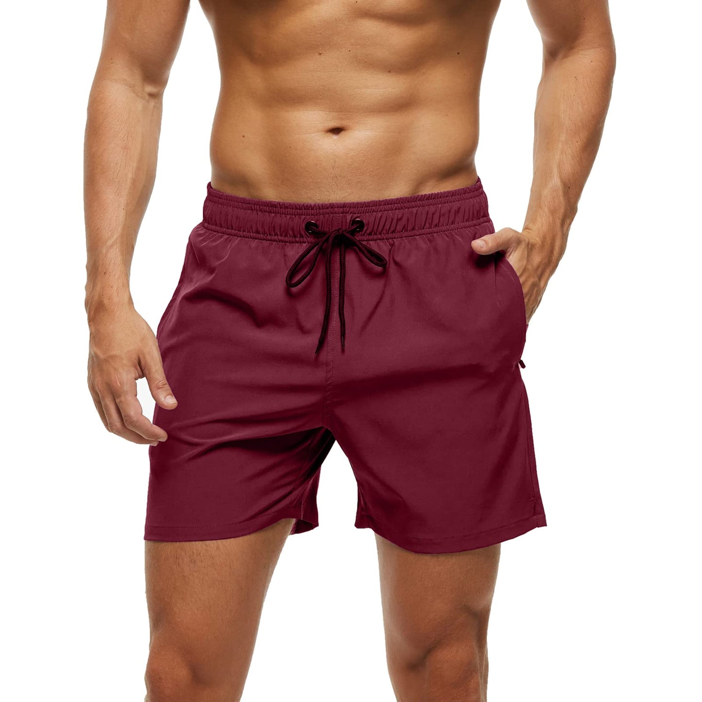 Mens Sweat Shorts Gym Athletic Fitness Workout Running Bike Golf Lounge Clothes Casual Summer Beach 5 inch Swimming Trunks Swim Board(S, Burgundy)