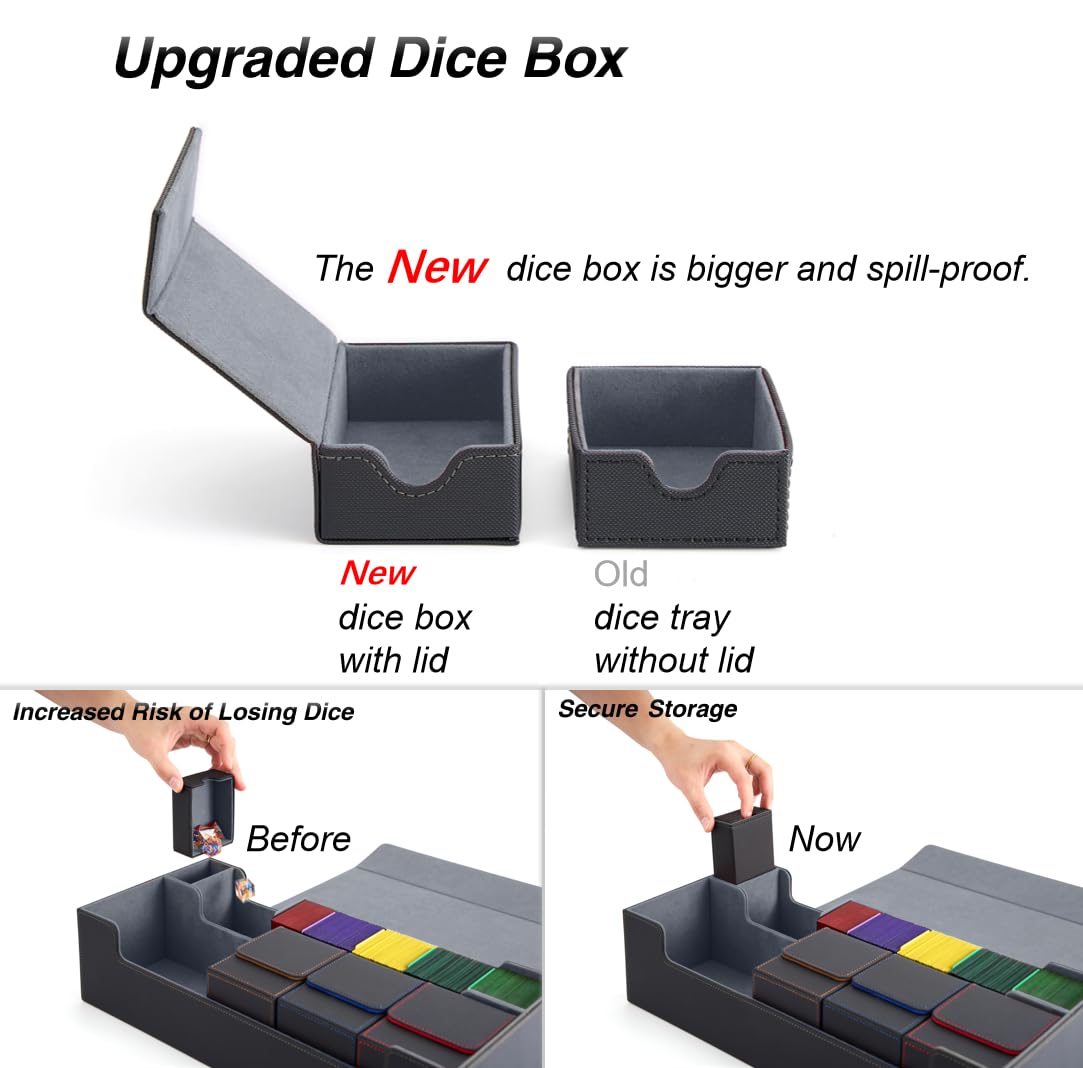 Venssu MTG Deck Box Holds 5 Display Card Deck Boxes with Playmat and Dice Box,Includes 10 colorful dividers and 1 card supporter, Trading Card Storage Box For Magic Game Cards (Black and Grey)