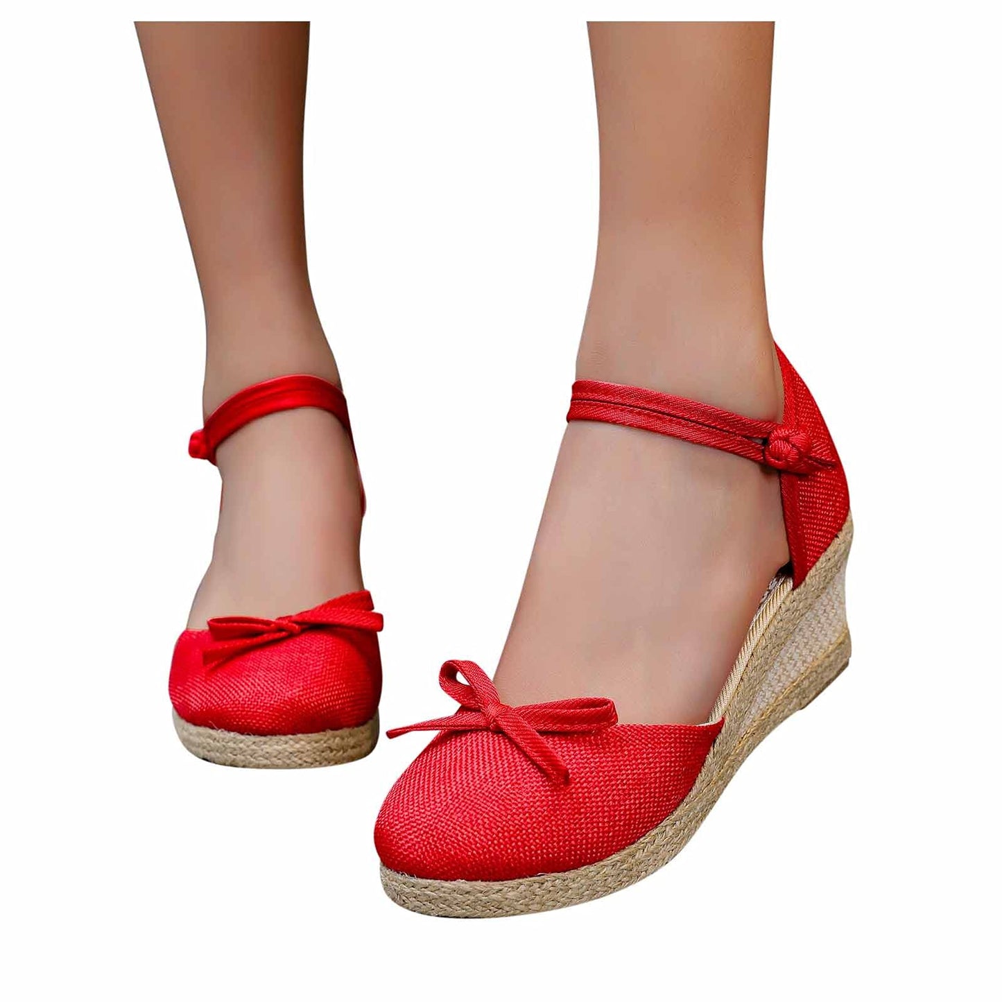 Shengsospp Women's Espadrille Wedge Sandal Casual Shoes Breathable Slip-on Outdoor Leisure Sandals Low Wedge Espadrille Sandals 06_Red, 7.5