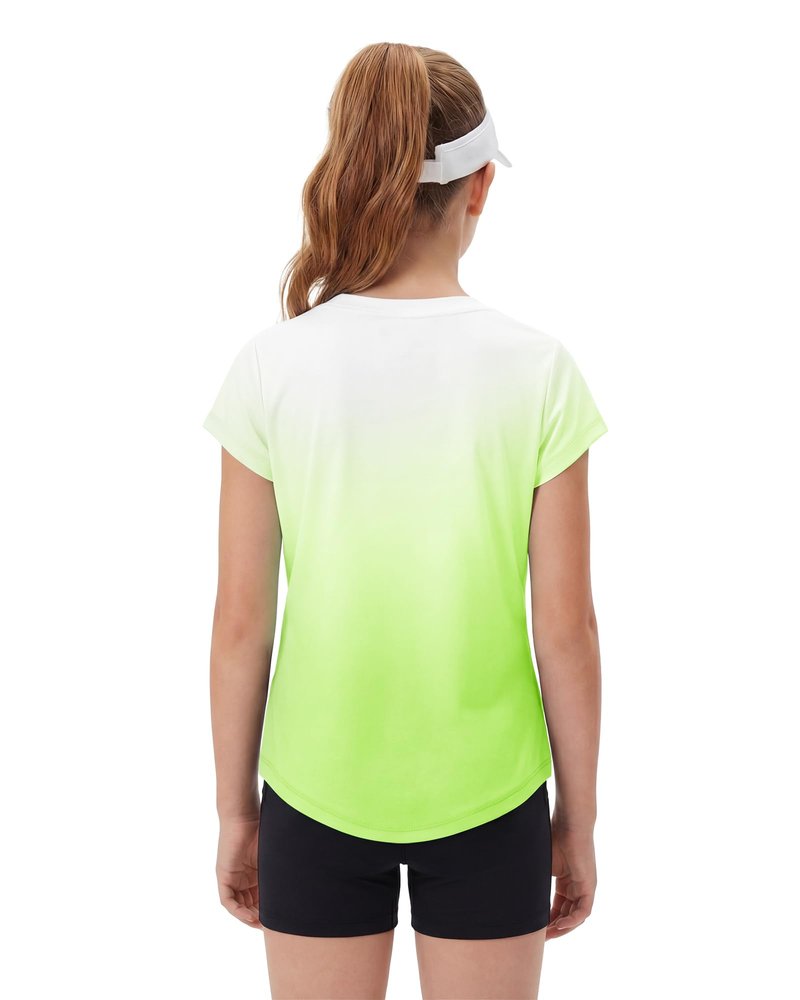 Stelle Athletic Shirts for Girls Short Sleeve Active T Shirts Sports Crewneck Dry Fit Tops Kids Teens Gym Workout Summer Tee,Neon Yellow,8-9 Years