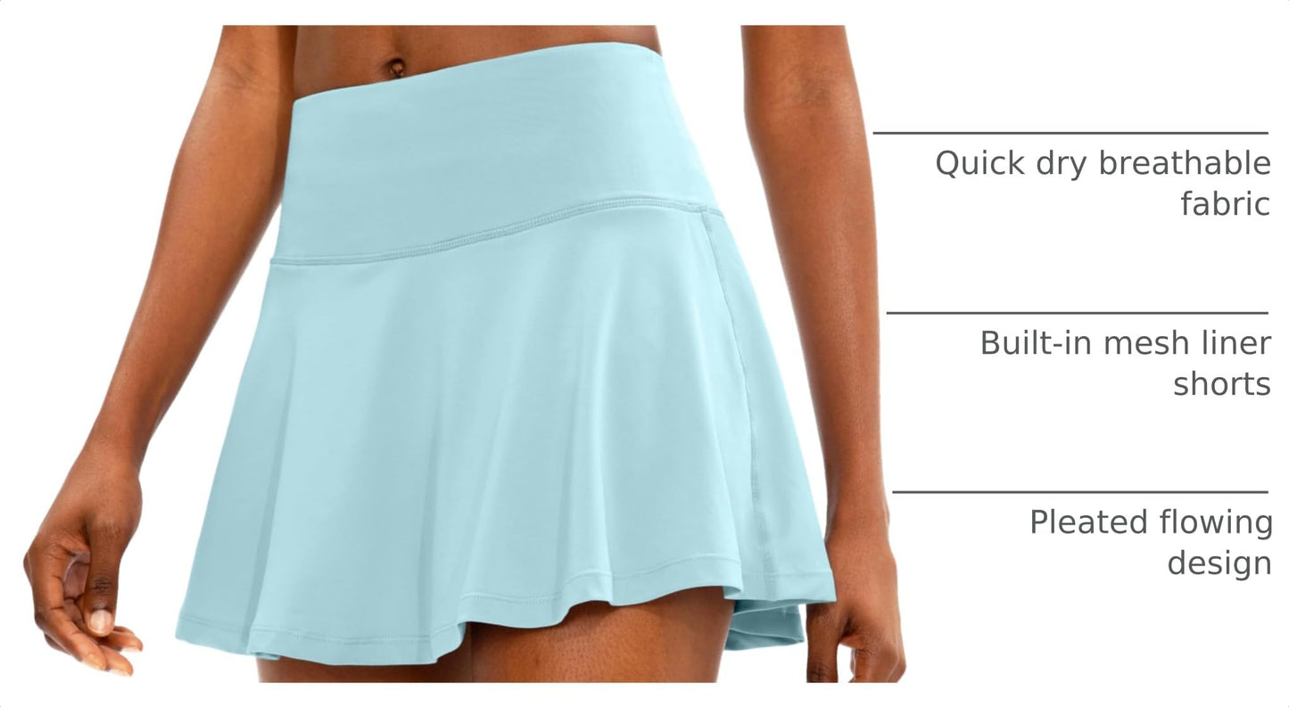 SANTINY Pleated Tennis Skirt with 4 Pockets_Sky Blue_XL
