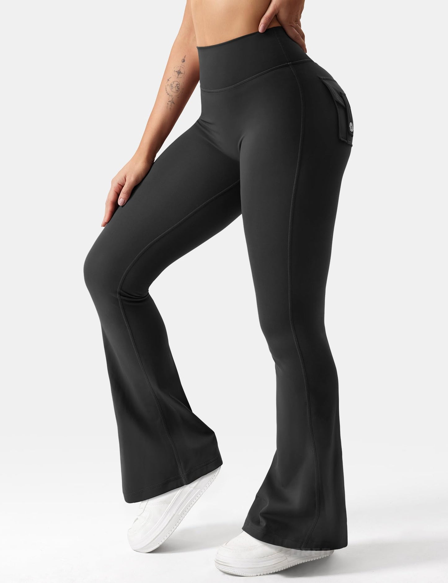 YEOREO CoreFlex Flare Leggings with Pockets for Women Scrunch Workout Pants