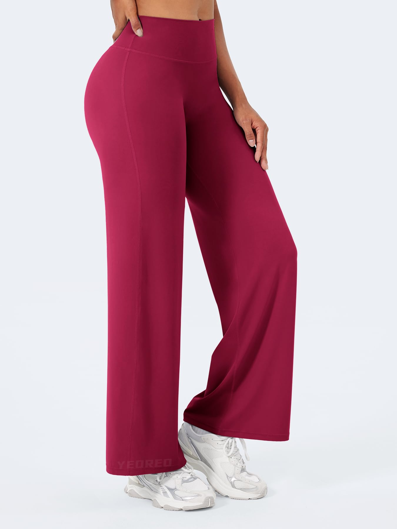 YEOREO Workout Leggings Womens No Front Seam Straight Leggings 29" High Waist Buttery Eddiy Gym Yoga Pants Ruby Red XL