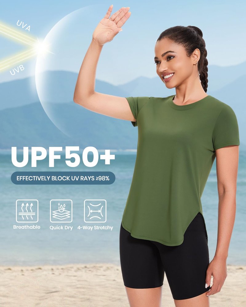 Cosy Pyro 4-Pack Workout Tops for Women UPF 50+ Yoga Shirts Short Sleeve Athletic T-Shirts Quick Dry Running Gym Tee Black/Gray/White/Army L