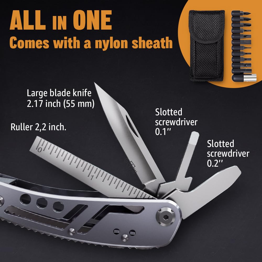 Multitool 24-in-1 with Mini Tools Knife Pliers and 11 Bits - Multi Tool All in One Multi Function Gear for Men Best Multi-tool Kit for Work EDC Camping Backpacking Survival - Great Gift for Men 2238