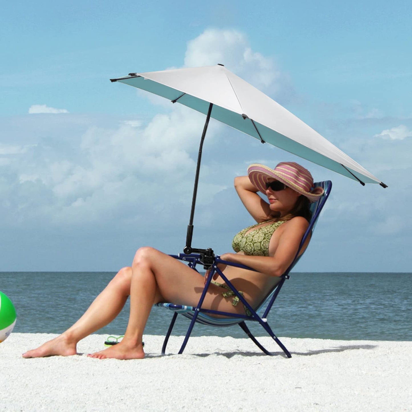 G4Free UPF 50+ Adjustable Beach Umbrella XL with Universal Clamp for Chair Golf Bags Stroller Wheelchair Bleacher Patio(Lake Blue)