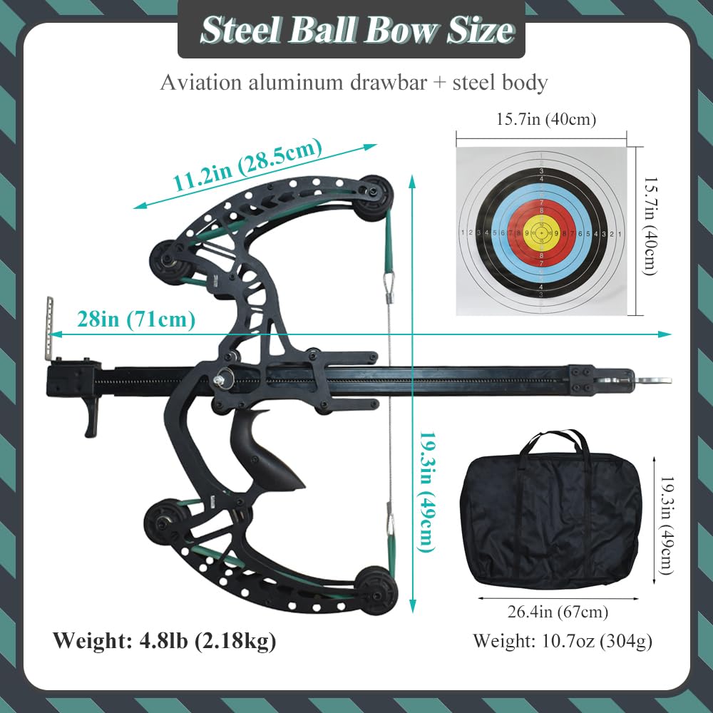 Runzkzy Ball Bearing Bow, Compound Bow Set That Shoots Steel Balls, Right Handed Hunting Bows for Adults, Composite Pulley Bow with Continuous Shooting