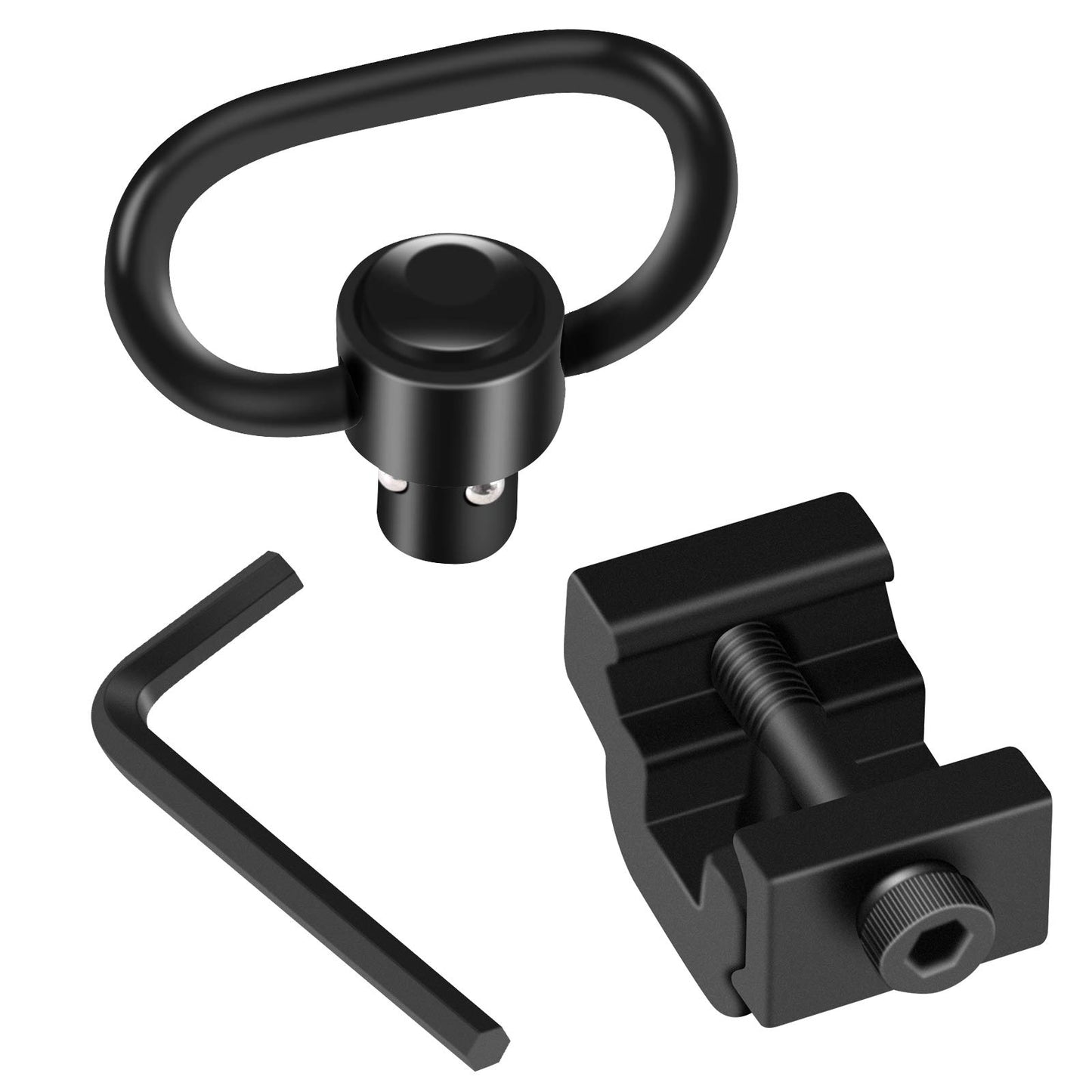 LONSEL 360° Rotation Picatinny 2 Point and Traditional Sling Swivel Mounts Picatinny Rail Mount with 1.25" Push Button QD Sling Swivels - Black (1 Pack)