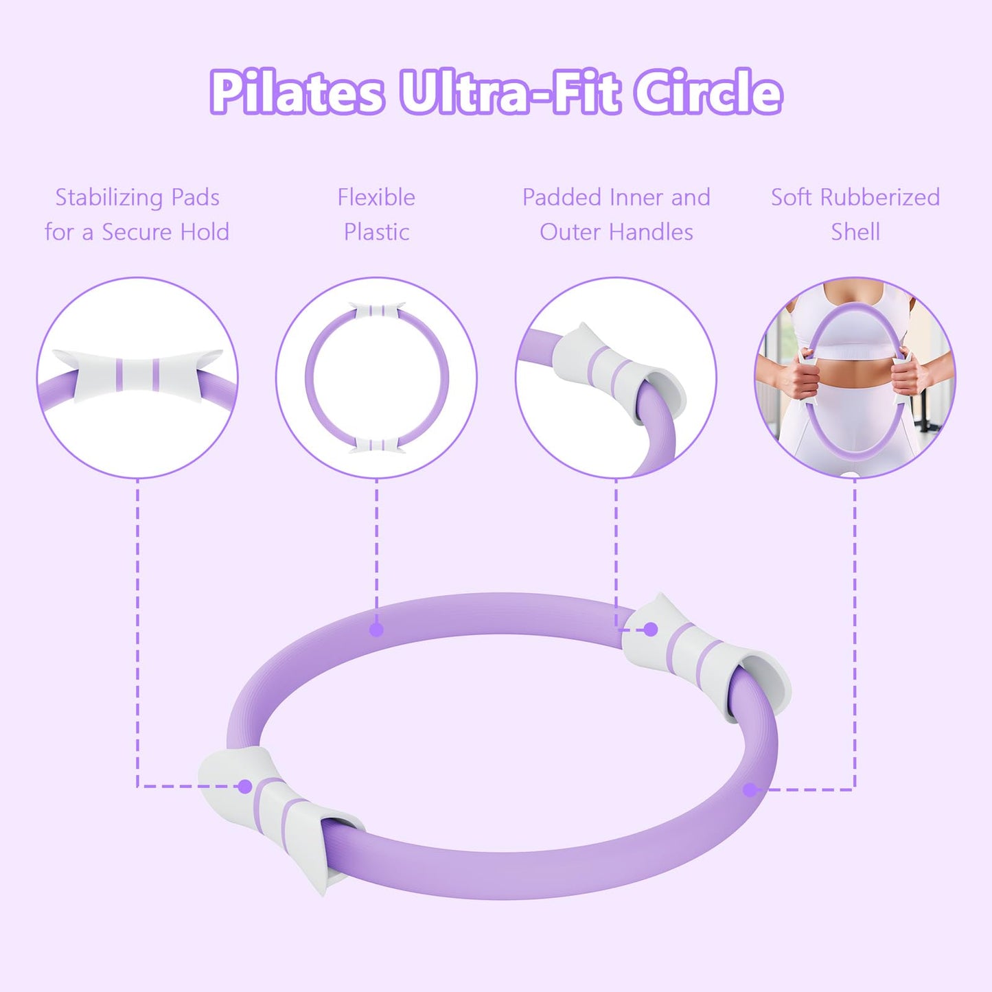 Fikswe 14" Pilates Ring - Magic Circle for Inner Thigh, Arm & Core Toning | Anti-Bend Foam Handles | Home Fitness Gear for Women