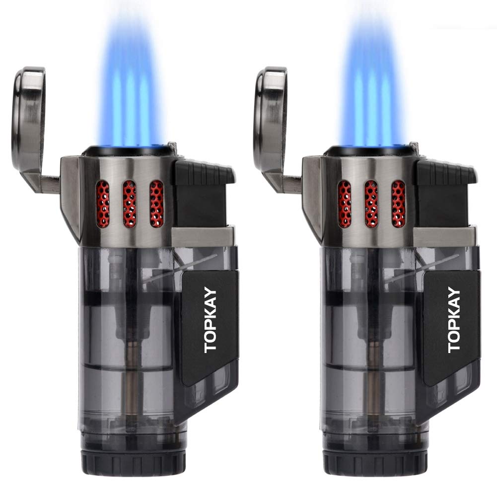 Cigar Lighter Triple Jet Flame Butane Torch Lighters Windproof Butane Refillable Gas Torch Lighters with a Gift Box, 2 Pack (Without Gas)