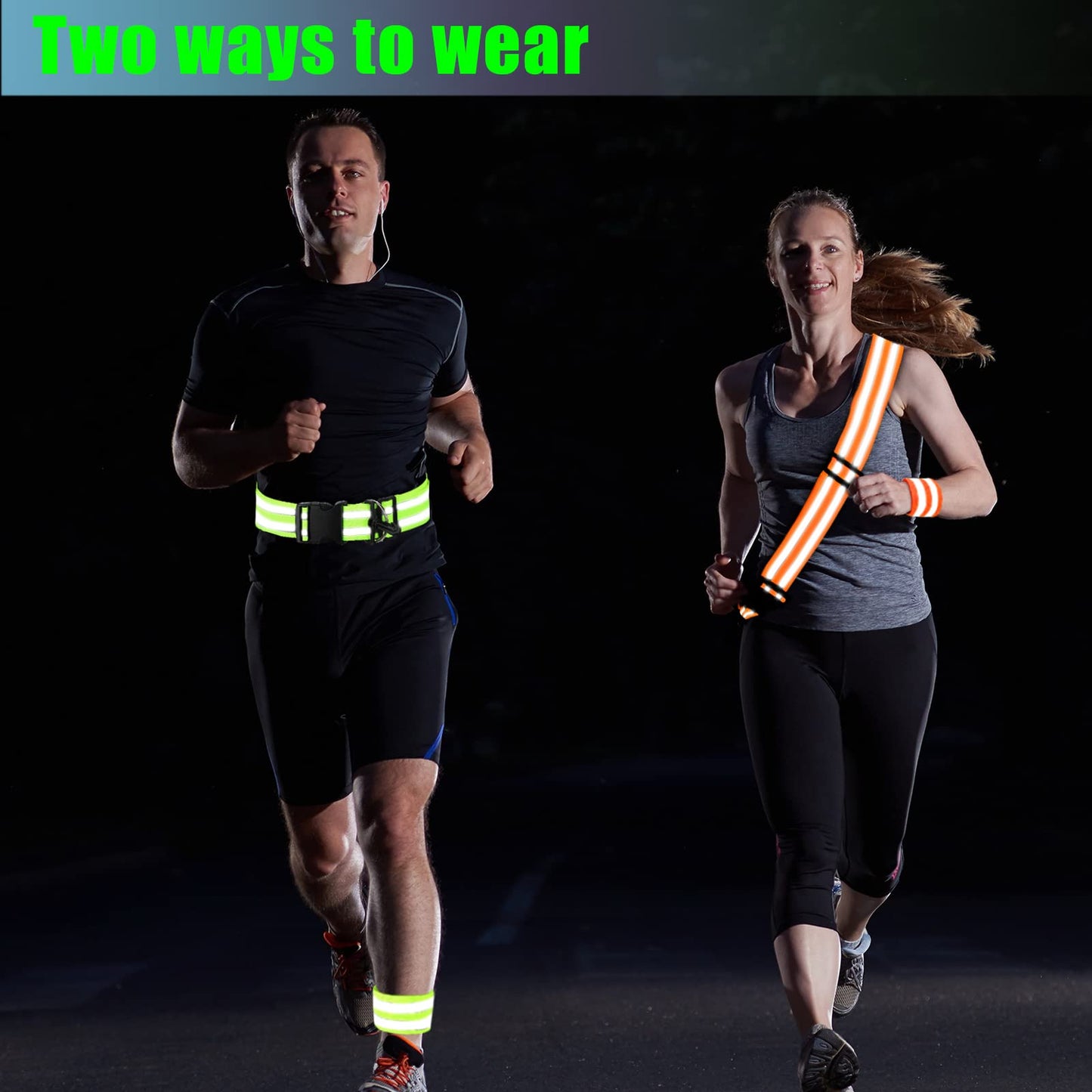 2 Pcs Reflective Sash with 4 Bands Adjustable Visibility Belt Safety Strap, Band for Wrist Arm Ankle Leg Substitute for Reflective Vest Reflective Running Gear (Fluorescent Green, Fluorescent Orange)