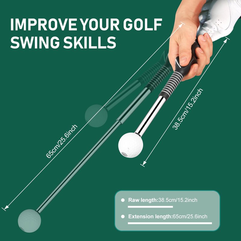 KALAUTO Retractable Golf Swing Trainer with Golf Swing Band-Telescopic Club Retractable Golf Swing Training Aid with Golf Grip Trainer,Tempo Stick Golf/Warm Up/Indoor Golf Practice(Black-Right Hand)