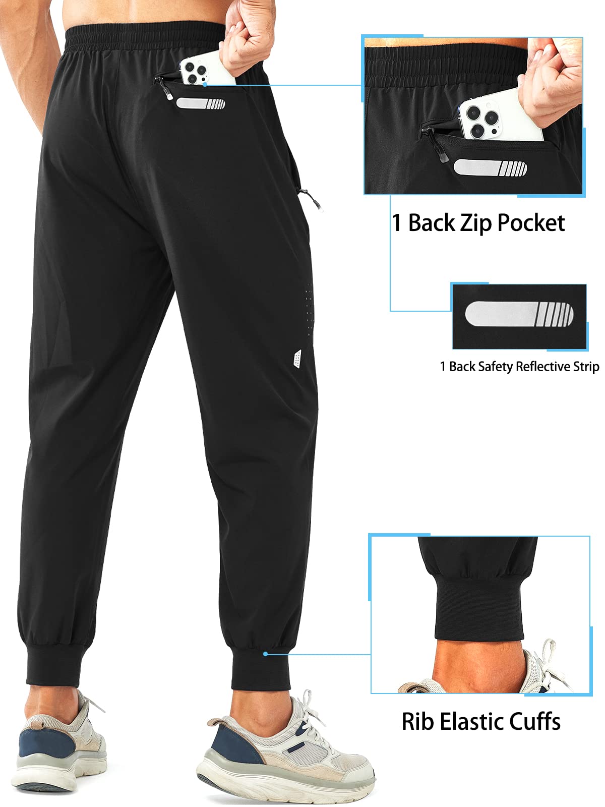 NORTHYARD Men's Athletic Running Pants Lightweight Quick-Dry Joggers Gym Black M