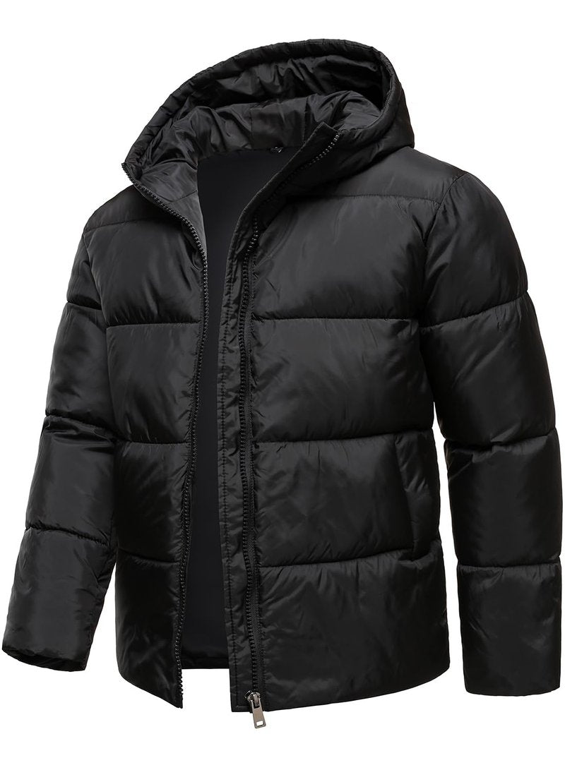 HOOD CREW Men’s Hooded Winter Coats Warm Puffer Jacket Thicken Quilted Jackets Outerwear Black M