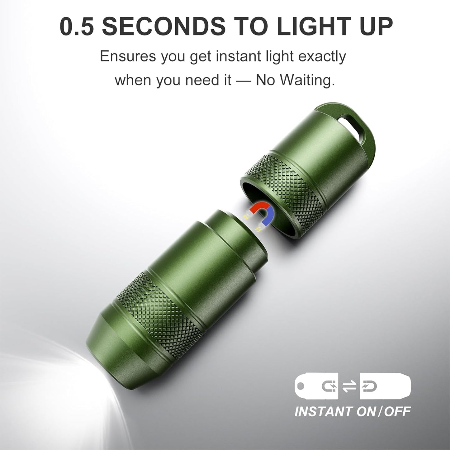Rechargeable Keychain Flashlight - 100 Lumens Mini LED Light | Portable Magnetic Base, Green, 1 Pack