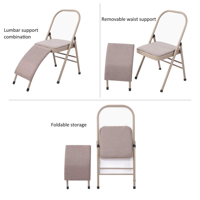 INNOLIFE Yoga Auxiliary Chair with Lumbar Back Support for Iyengar Foldable Balance Training with Purple Yoga Resistance Band(Gray)