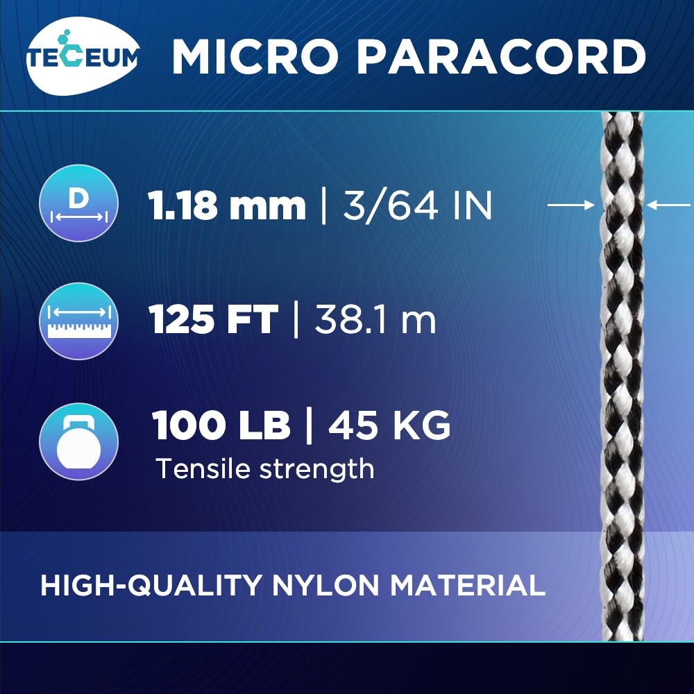 TECEUM Micro Paracord – Urban Camo – 1.18 mm x 125 ft – Micro Utility Cord – Thin Braided Paracord Rope Nylon Polyester – Wind Chime Replacement – Survival Strong String 1607mc