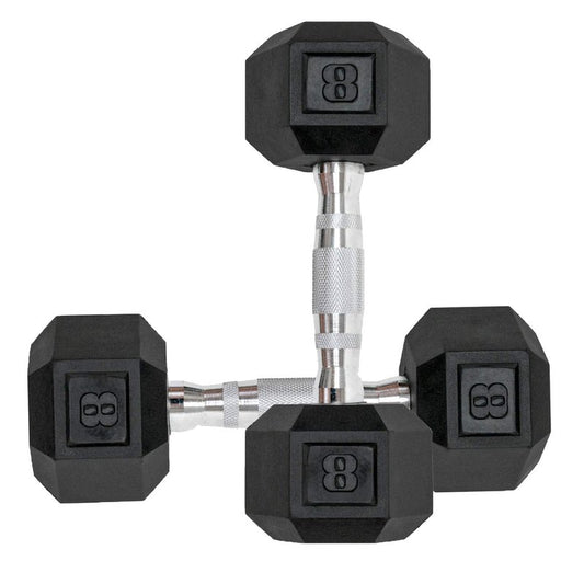 Hex Rubber Encased Dumbbells Set of 2 With Metal Handle for Exercise and Fitness (8 lb, Pair)