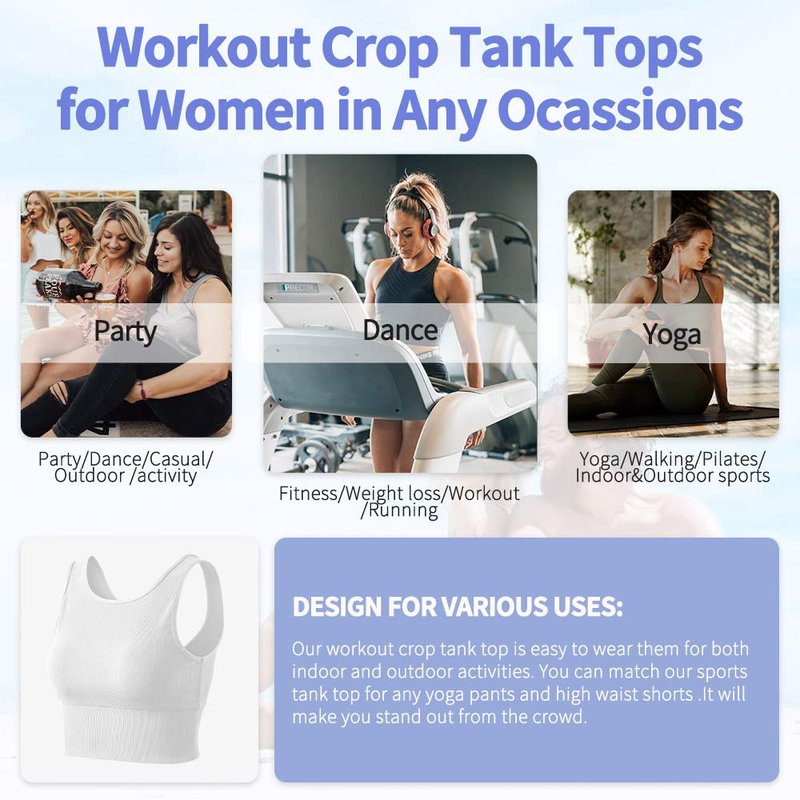 Workout Crop Tank Tops for Women Solid Comfort Sleeveless Shirts for Casual Sports Fitness Yoga Reversible Ribbed Tops White S