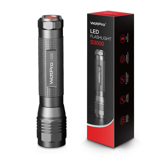 WdtPro High-Powered LED Flashlight S3000, Super Bright Flashlights - High Lumen, IP67 Water Resistant, 3 Modes and Zoomable for Camping, Emergency, Hiking, Gift