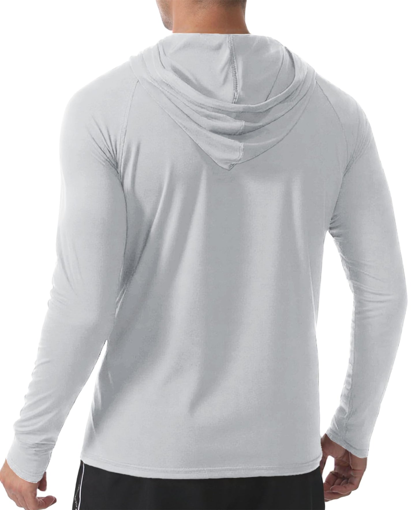 PLUMZJOY Men's UPF 50+ Sun Protection Long Sleeve Hoodie Shirt Outdoor UV Fishing Shirts for Workout, Running, Fishing, Hiking Light Grey L