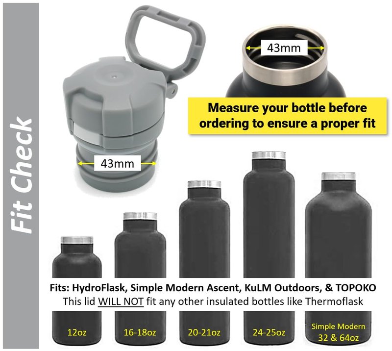Standard-Mouth Replacement Flip Lid for Hydro Flask, Simple Modern Ascent, Classic Klean Kanteen. (Gray)