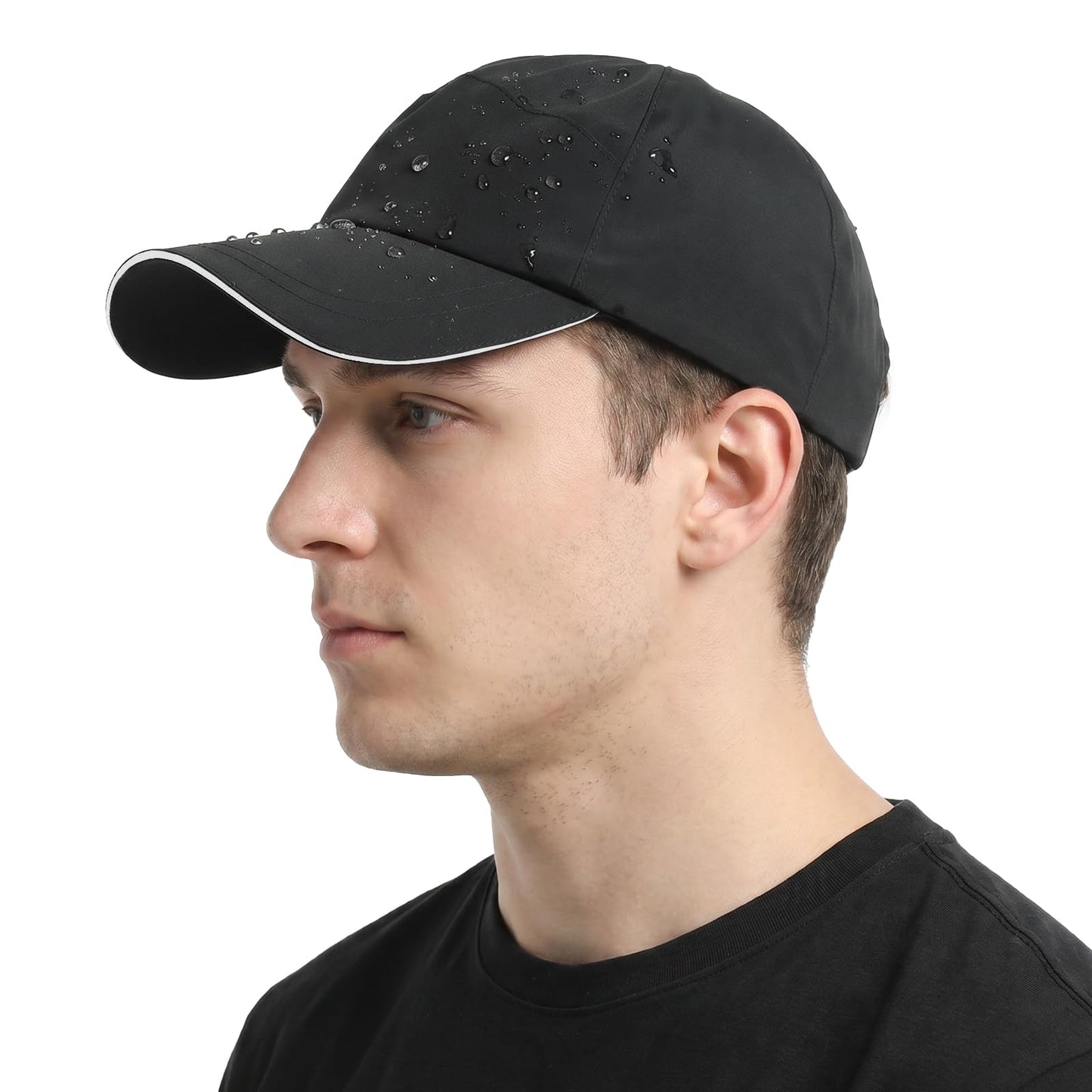 Waterproof Baseball Cap for Men Women UPF 50+ Reflective Quick Dry Running Hat Breathable Rain Golf Cap with Sweatband Black