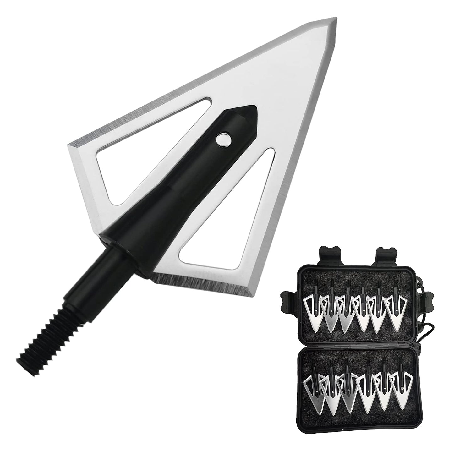 LeeMui Aluminum Hunting Archery Broadheads Blades Grain Screw-in Arrow Heads Tips Portable Case for Arrowheads Broadheads