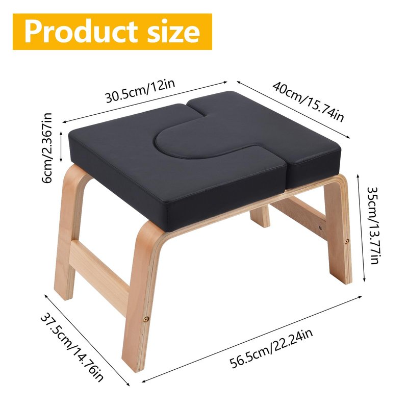 QVEEQ Yoga Headstand Bench, Yoga Inversion Chair, Headstand Trainer with Wood Frame and Pu Pad,Stand Yoga Chair Stress Relief, Balance Training, Body Shaping, Load-Bearing Capacity 300 Pounds